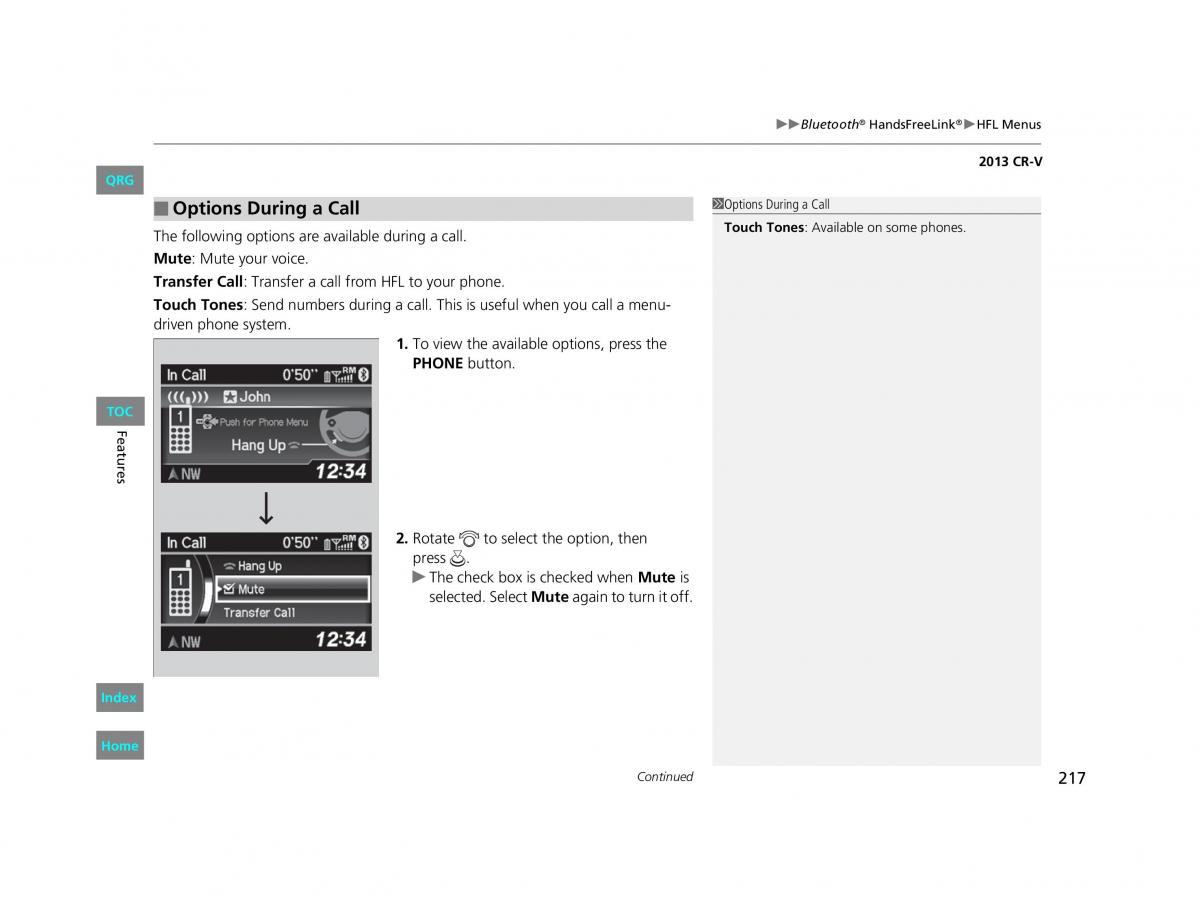 Honda CR V IV 4 owners manual / page 218