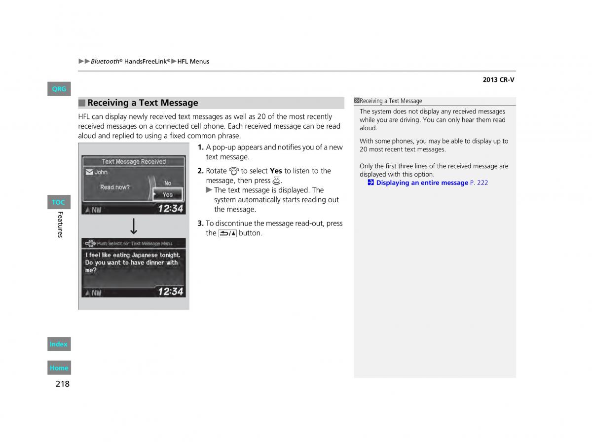 Honda CR V IV 4 owners manual / page 219