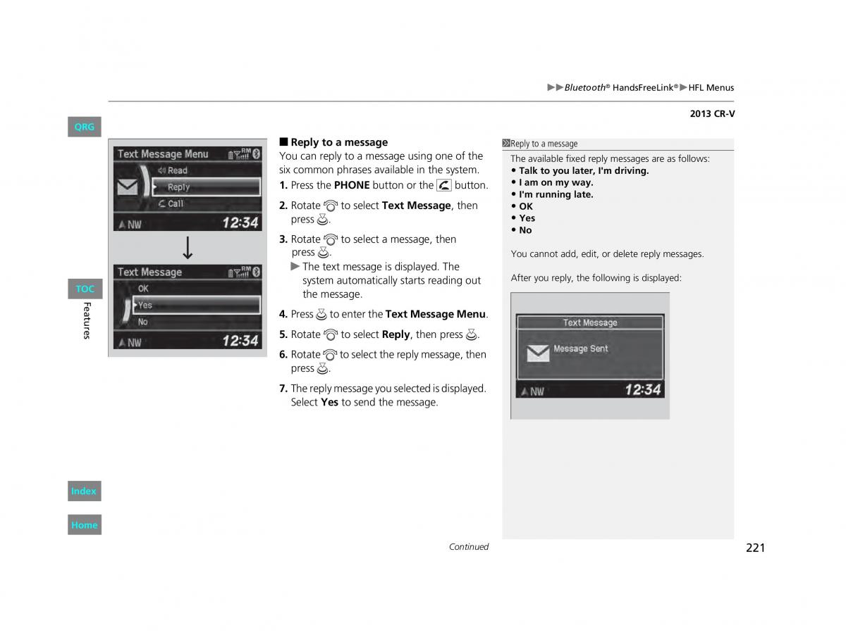 Honda CR V IV 4 owners manual / page 222