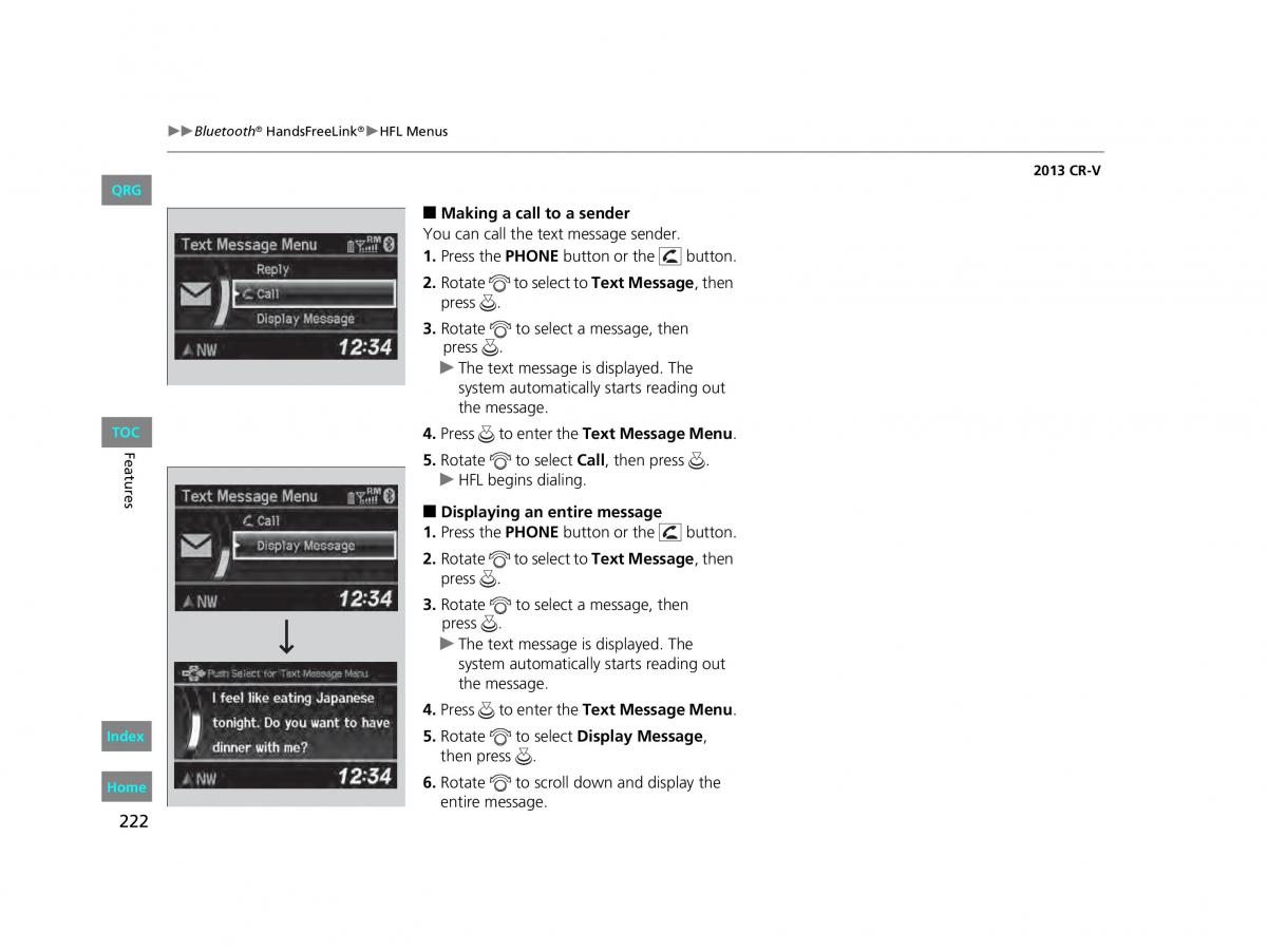 Honda CR V IV 4 owners manual / page 223