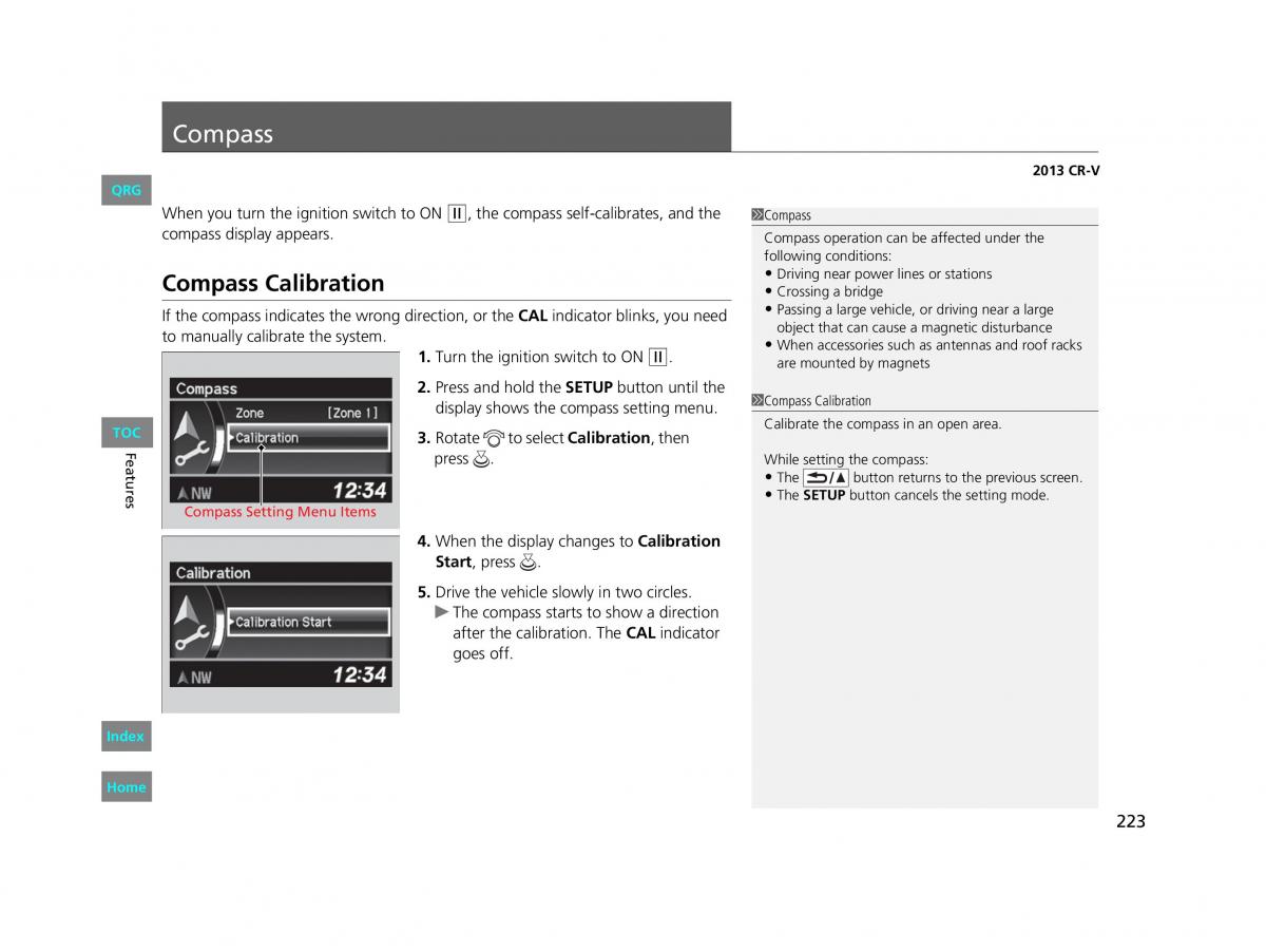 Honda CR V IV 4 owners manual / page 224