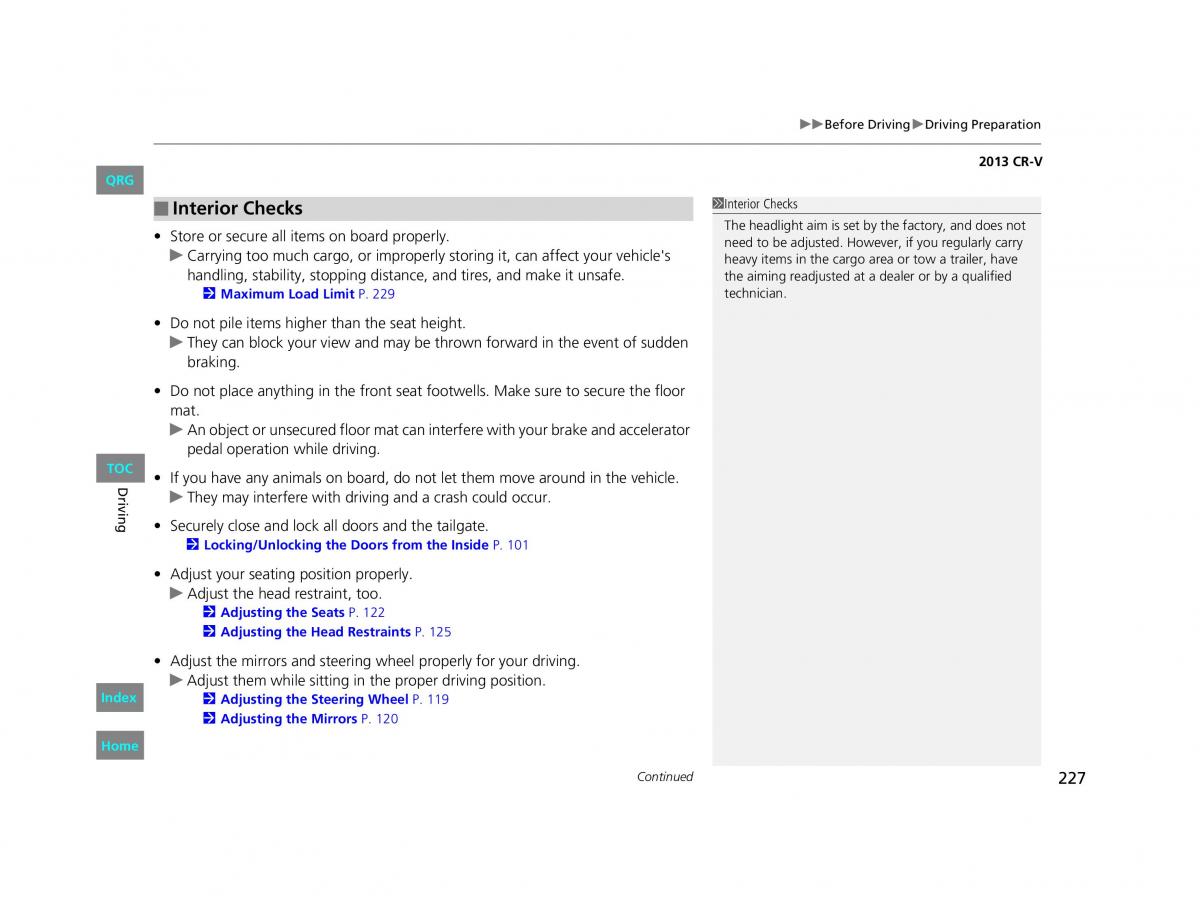 Honda CR V IV 4 owners manual / page 228