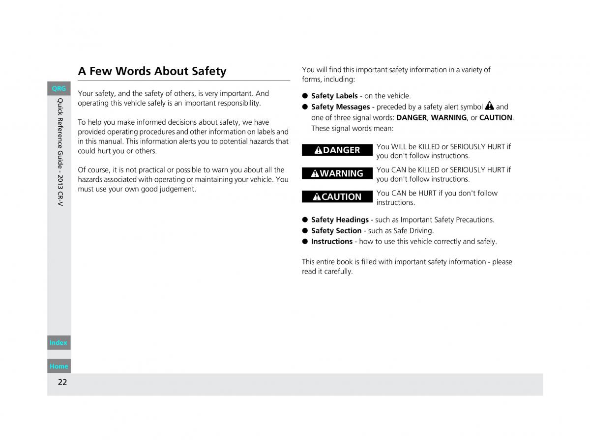 Honda CR V IV 4 owners manual / page 23