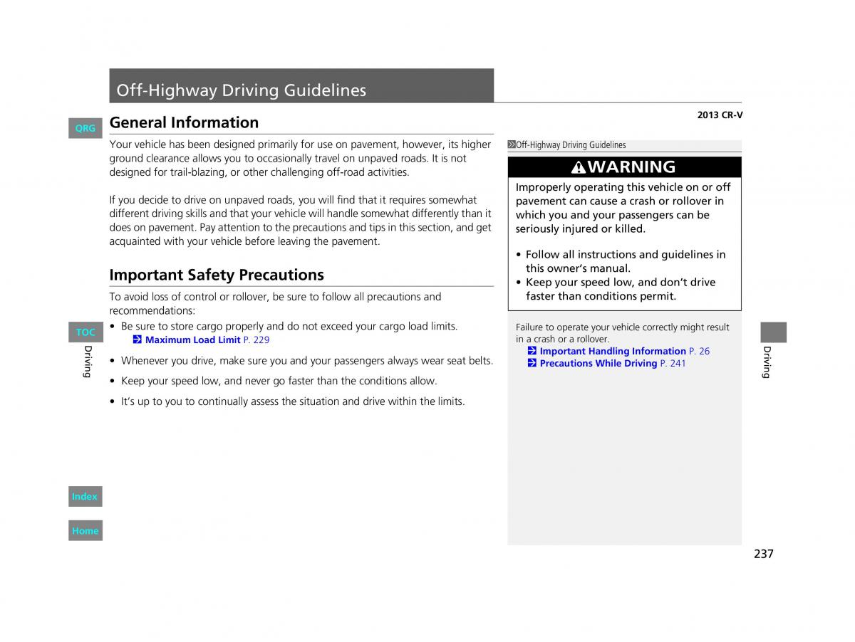 Honda CR V IV 4 owners manual / page 238