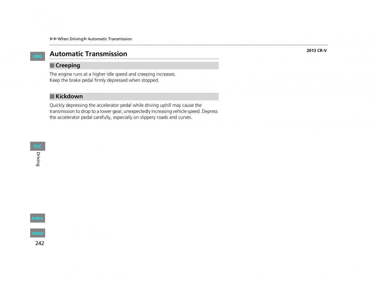 Honda CR V IV 4 owners manual / page 243