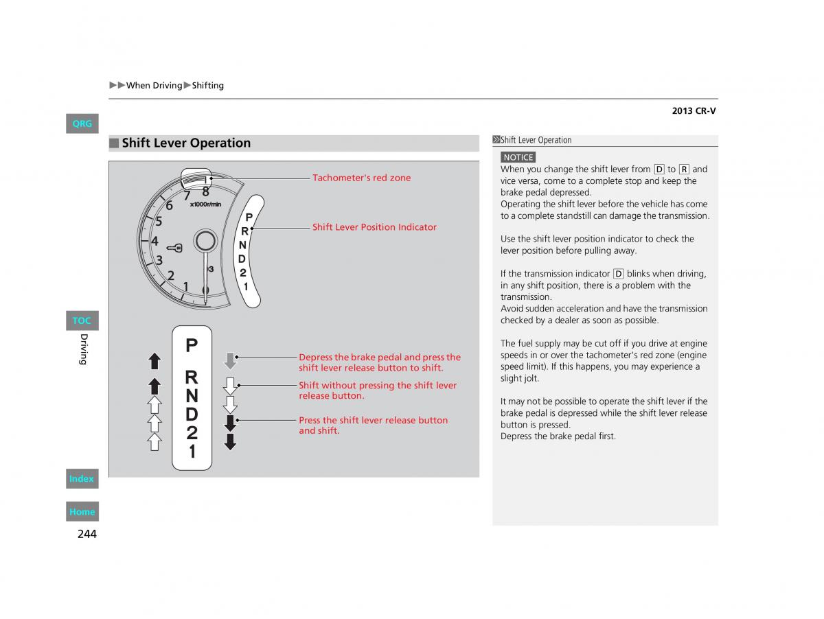 Honda CR V IV 4 owners manual / page 245