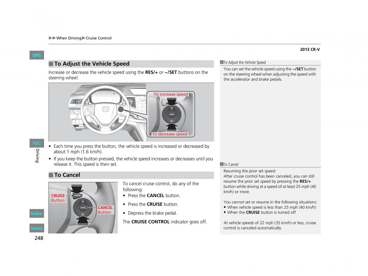 Honda CR V IV 4 owners manual / page 249