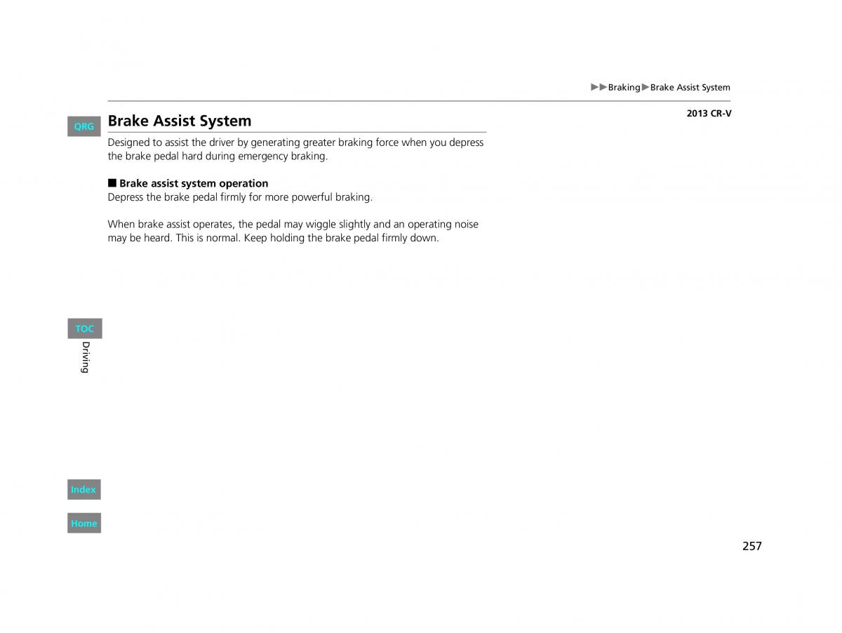 Honda CR V IV 4 owners manual / page 258