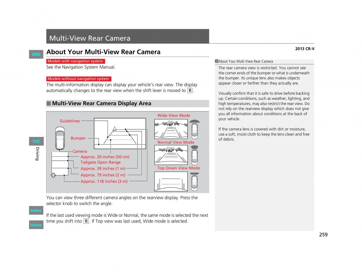 Honda CR V IV 4 owners manual / page 260