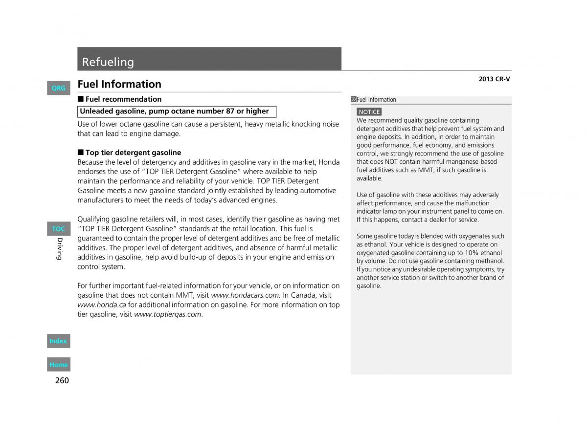 Honda CR V IV 4 owners manual / page 261