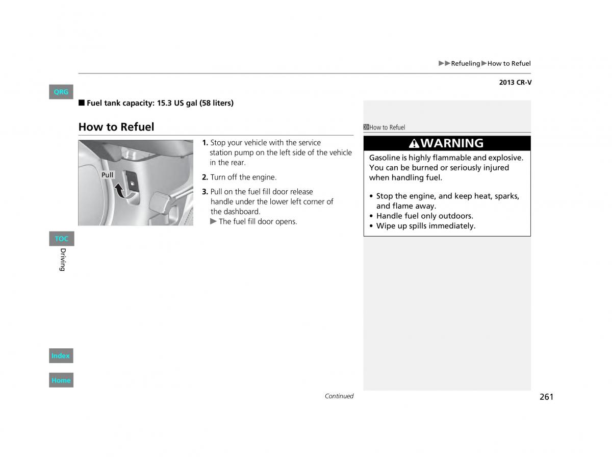 Honda CR V IV 4 owners manual / page 262