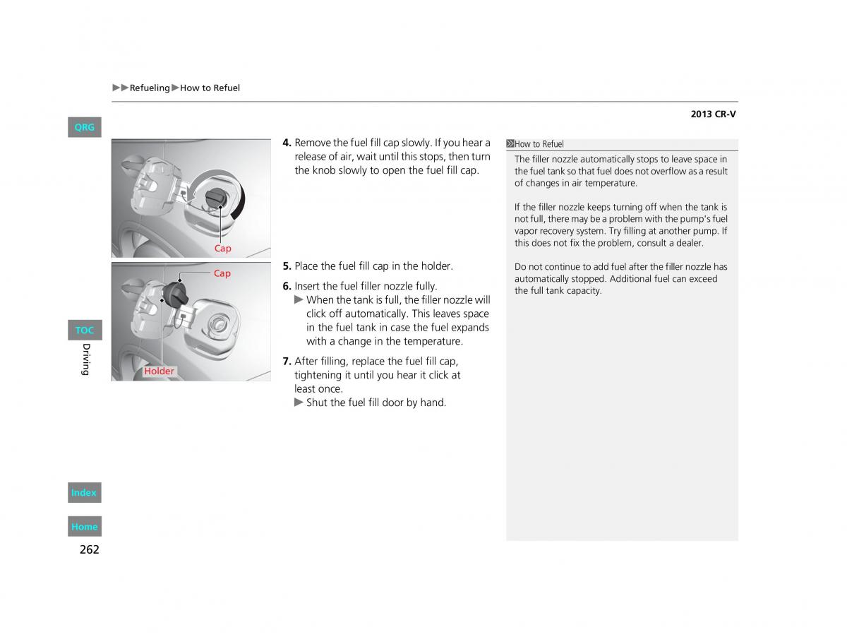 Honda CR V IV 4 owners manual / page 263