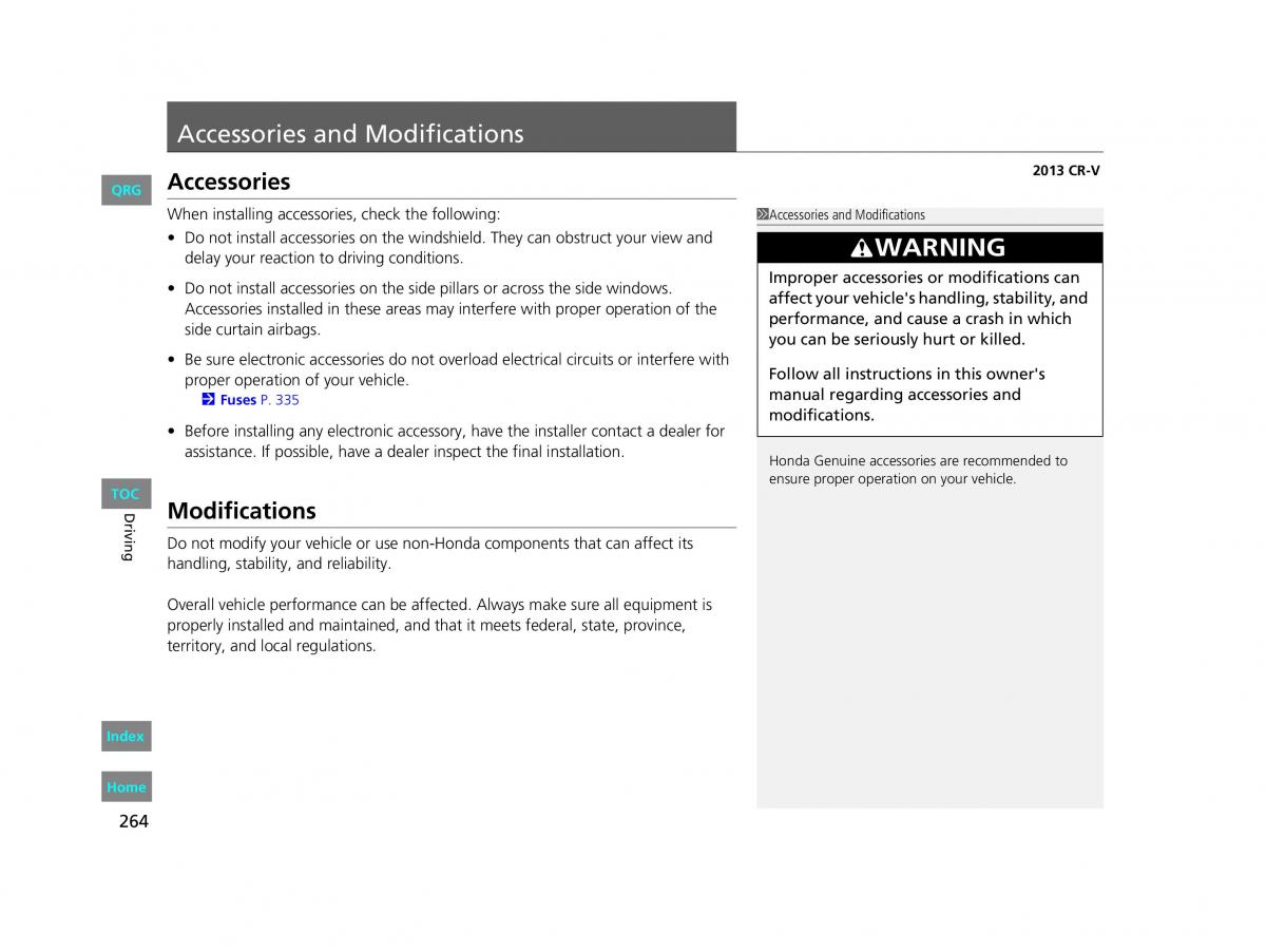 Honda CR V IV 4 owners manual / page 265