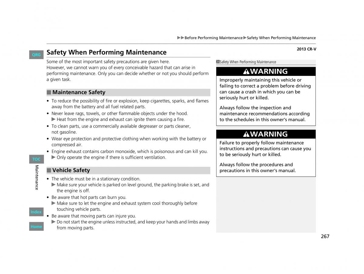 Honda CR V IV 4 owners manual / page 268