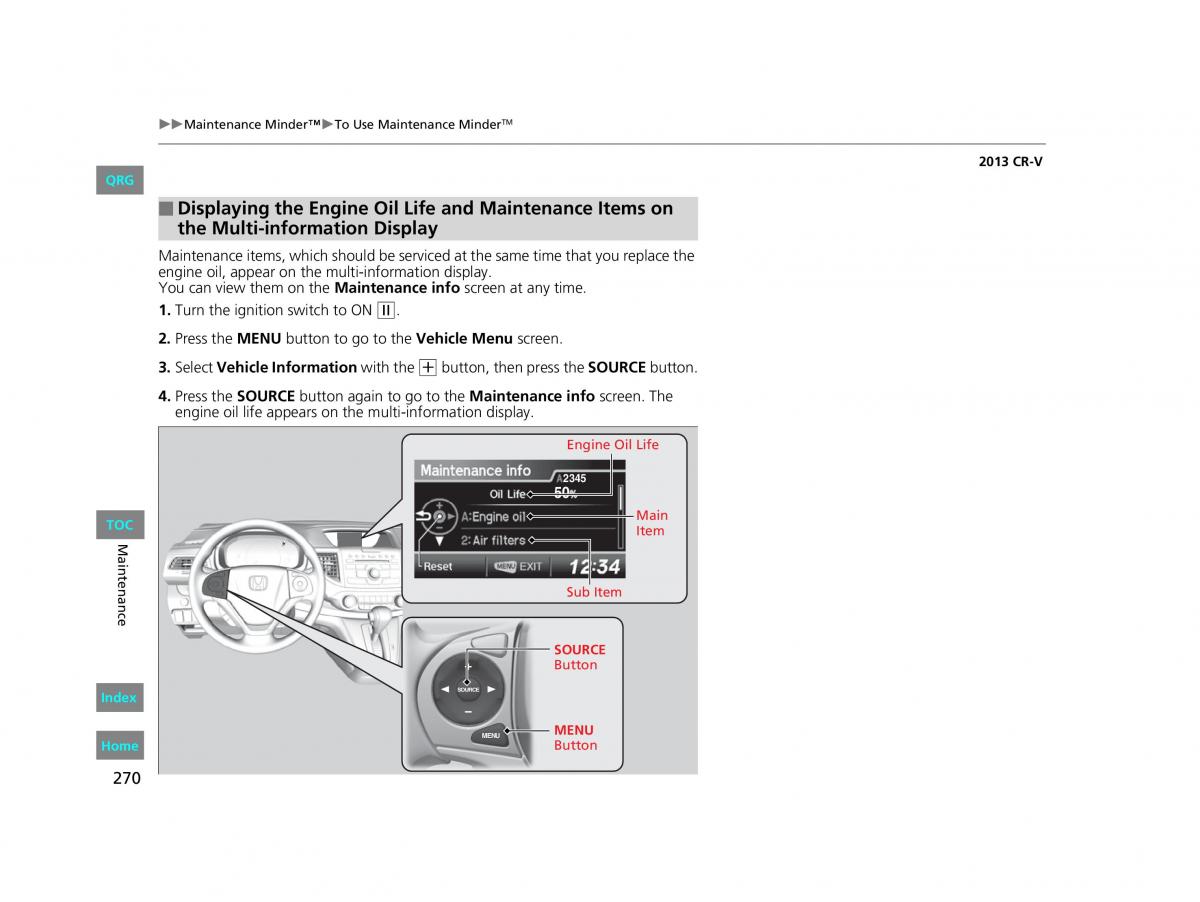 Honda CR V IV 4 owners manual / page 271