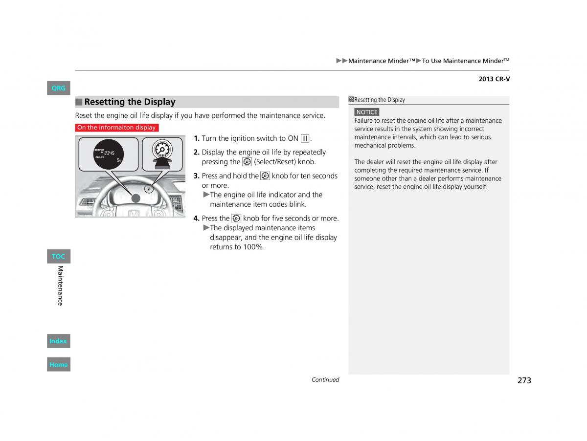 Honda CR V IV 4 owners manual / page 274