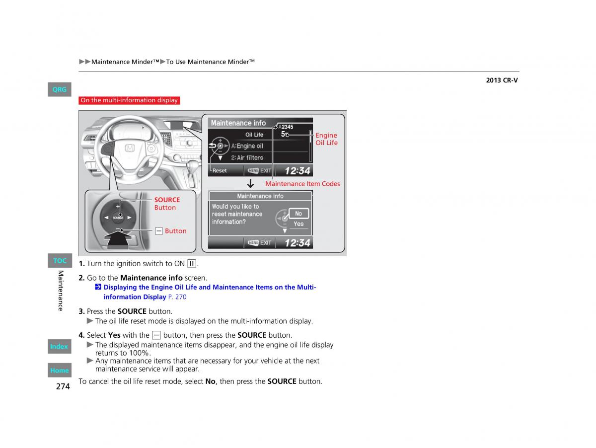 Honda CR V IV 4 owners manual / page 275