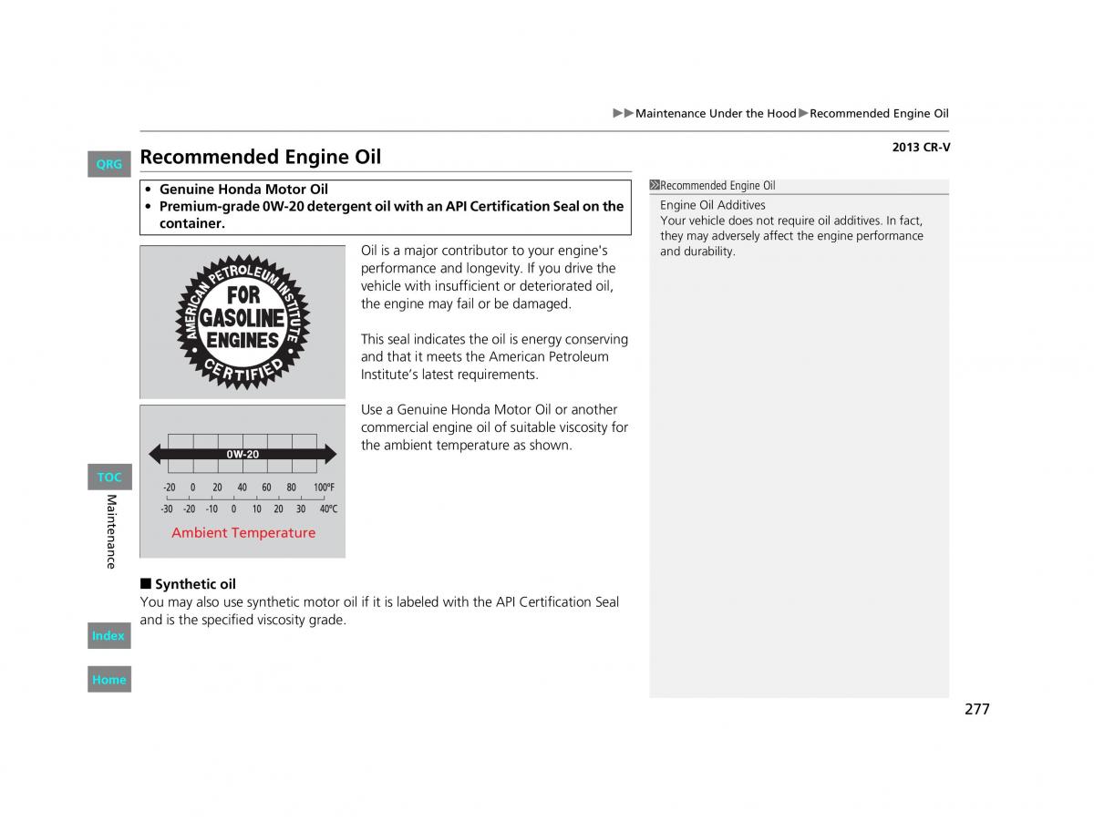 Honda CR V IV 4 owners manual / page 278