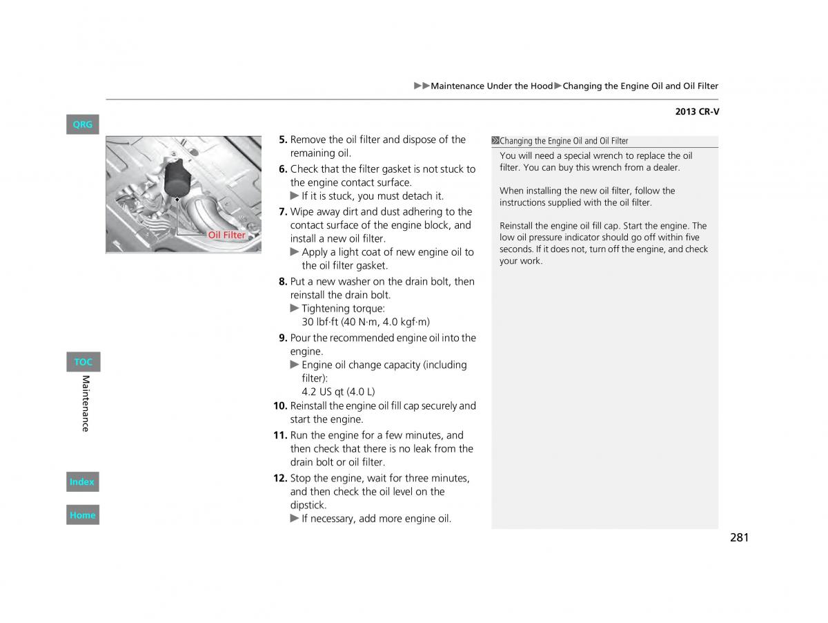 Honda CR V IV 4 owners manual / page 282