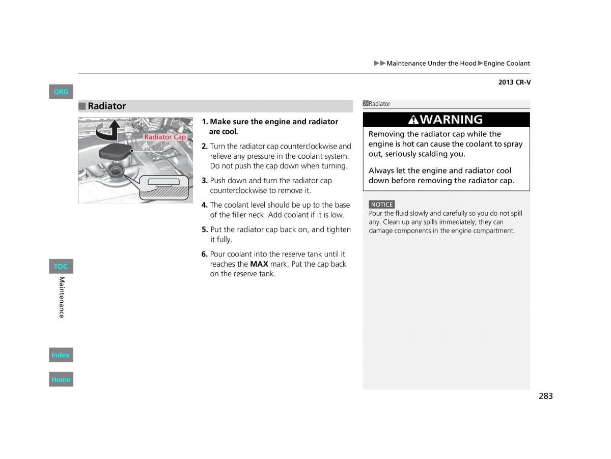 Honda CR V IV 4 owners manual / page 284