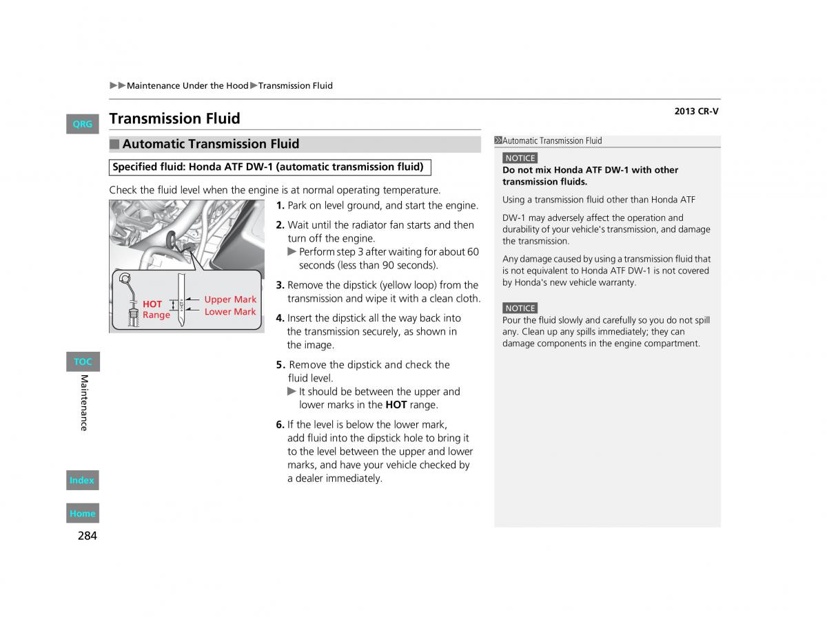 Honda CR V IV 4 owners manual / page 285