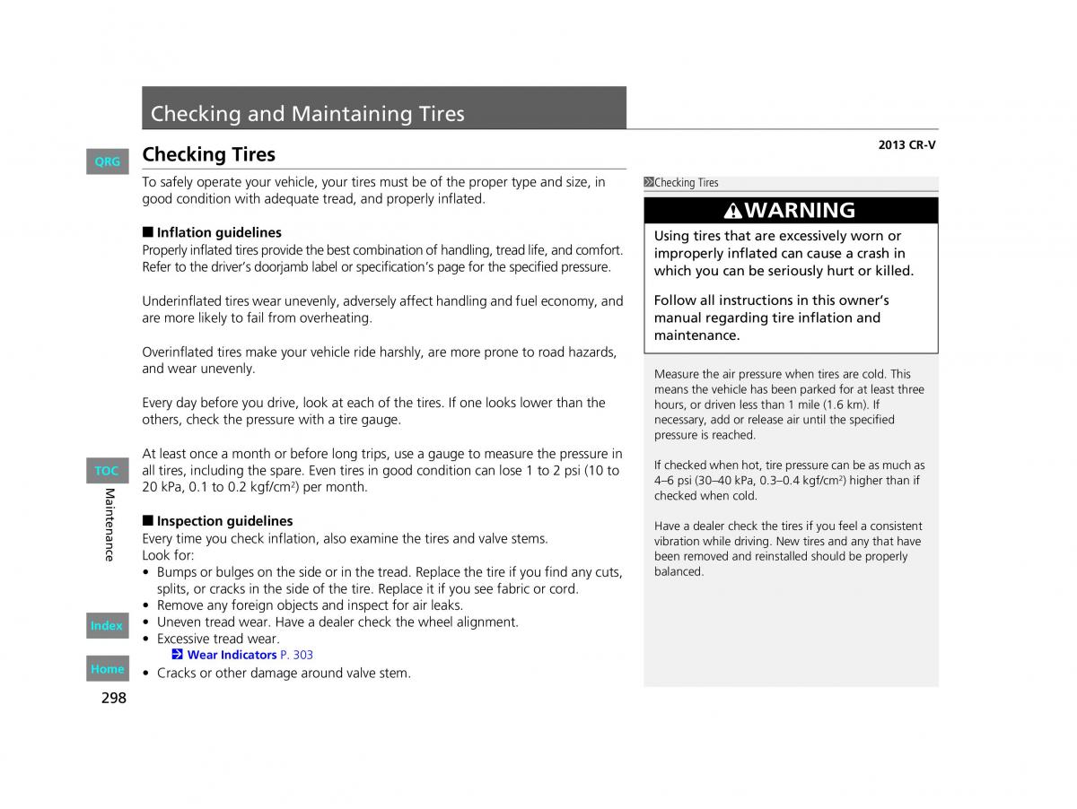 Honda CR V IV 4 owners manual / page 299