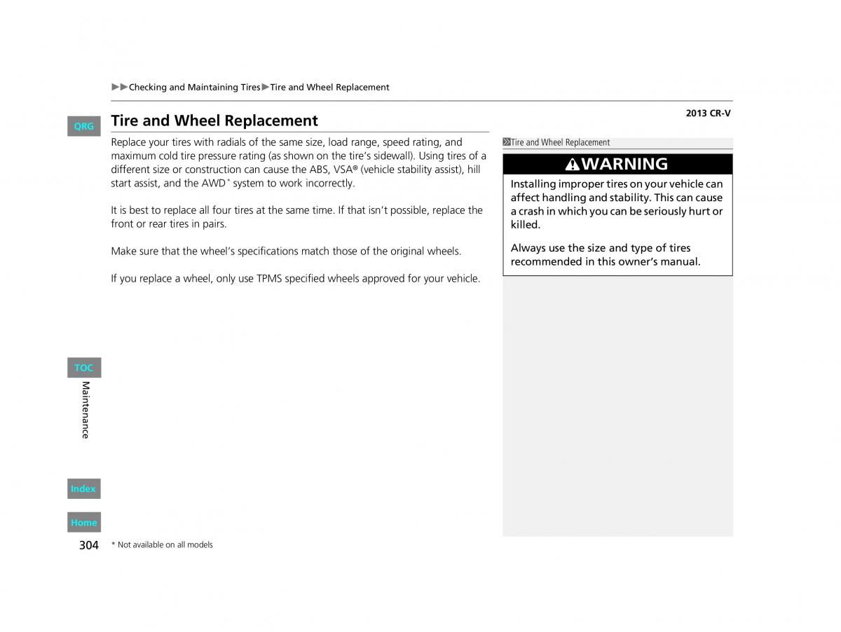 Honda CR V IV 4 owners manual / page 305