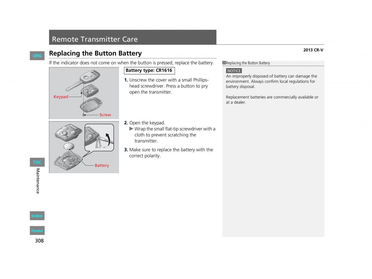 Honda CR V IV 4 owners manual / page 309