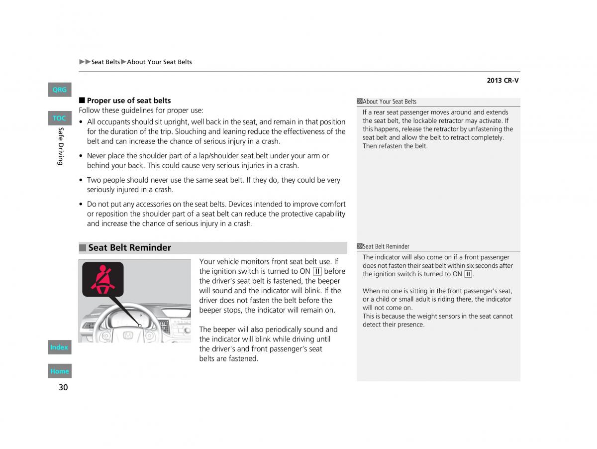 Honda CR V IV 4 owners manual / page 31