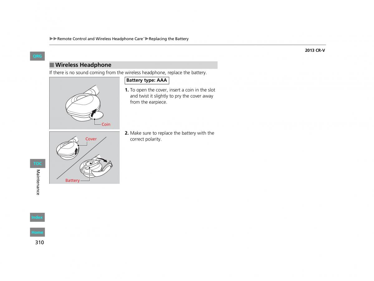 Honda CR V IV 4 owners manual / page 311