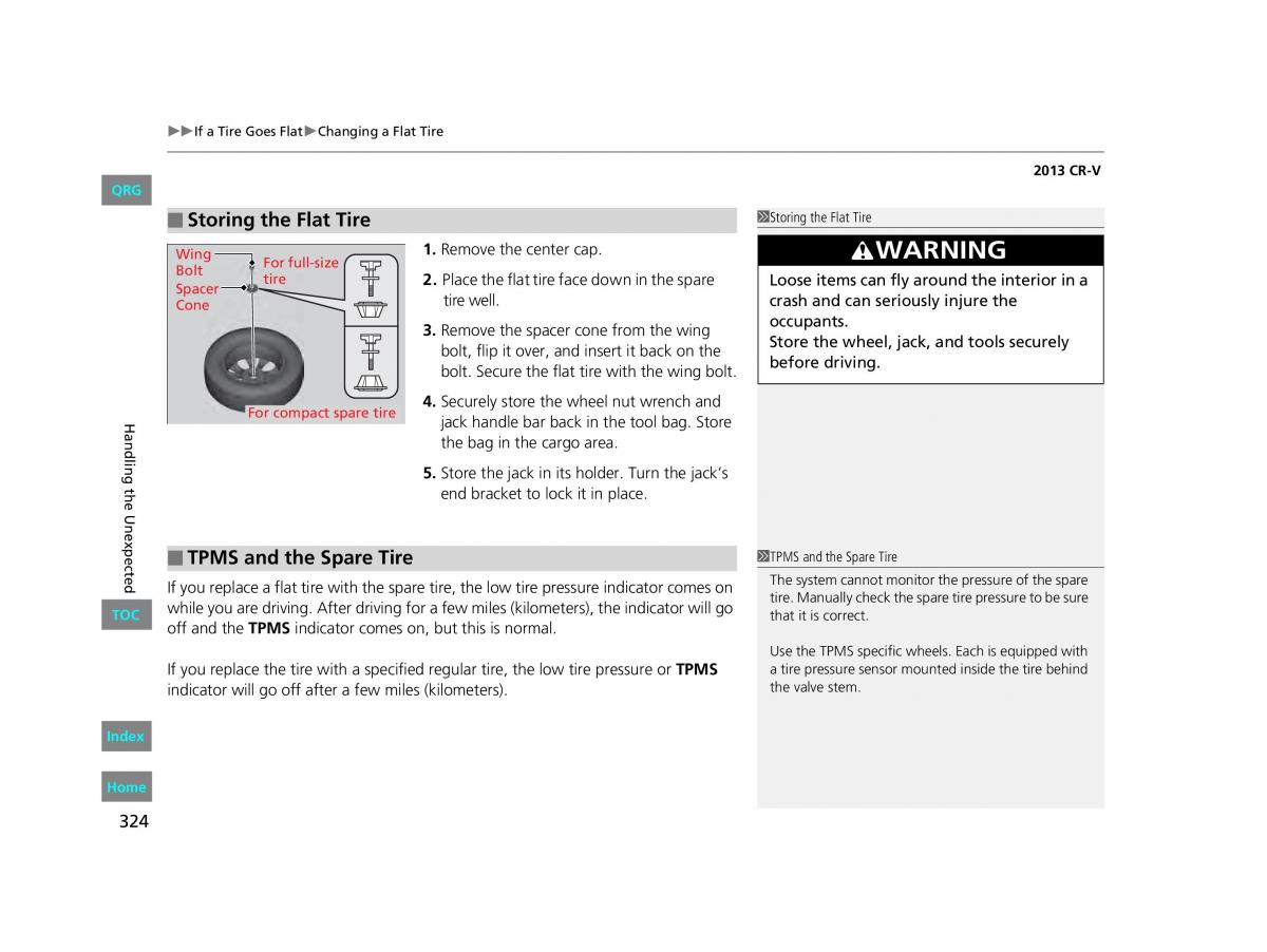 Honda CR V IV 4 owners manual / page 325