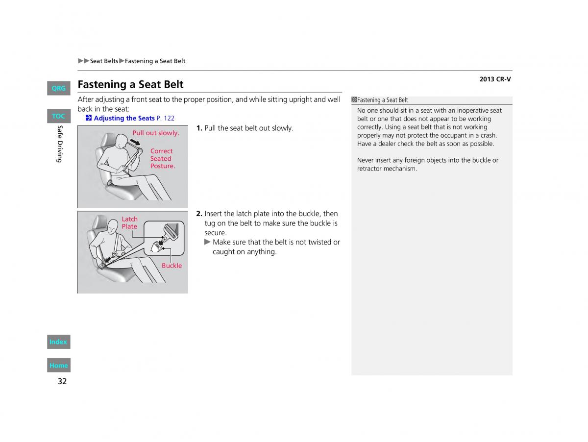 Honda CR V IV 4 owners manual / page 33