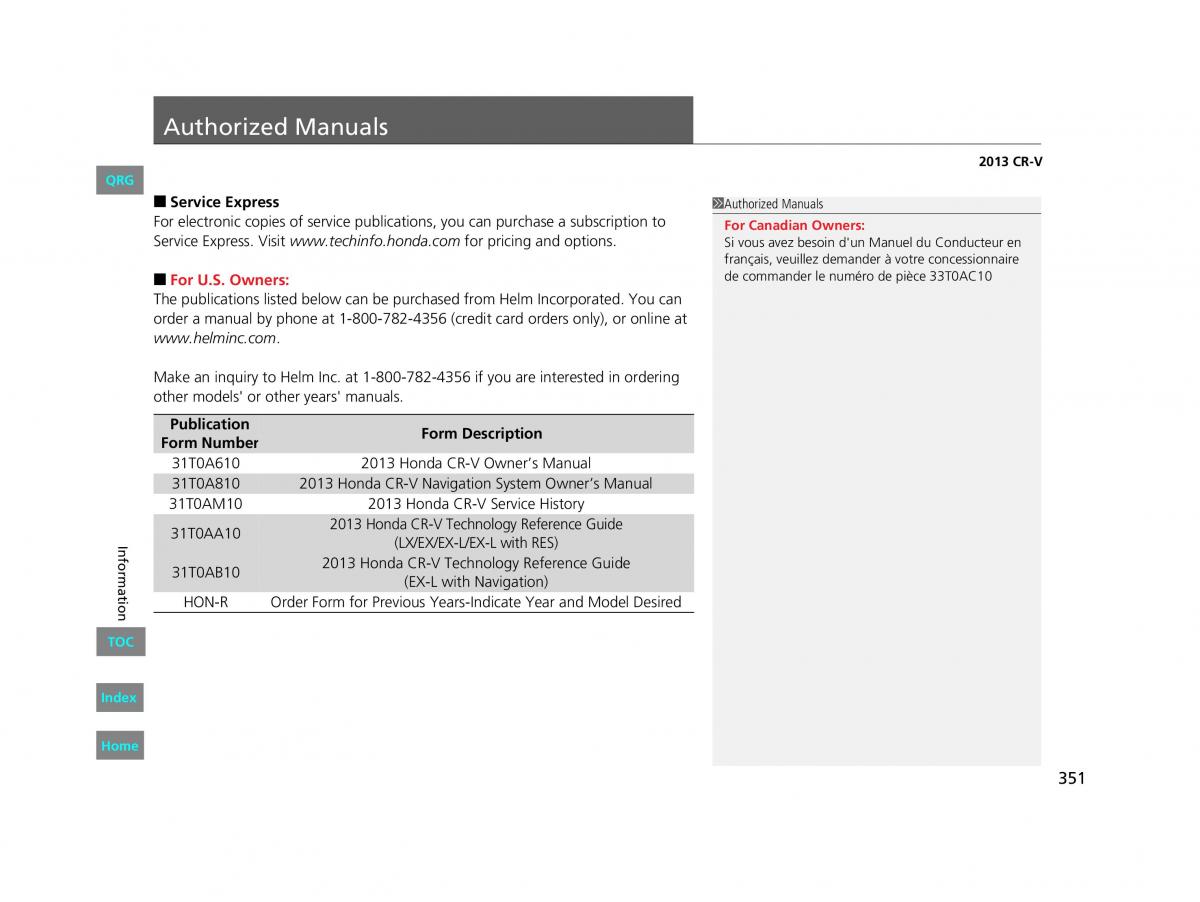 Honda CR V IV 4 owners manual / page 352