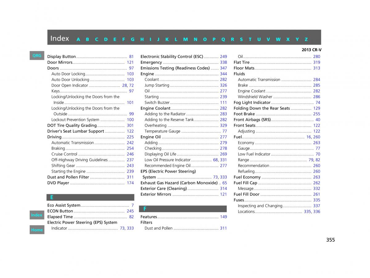 Honda CR V IV 4 owners manual / page 356