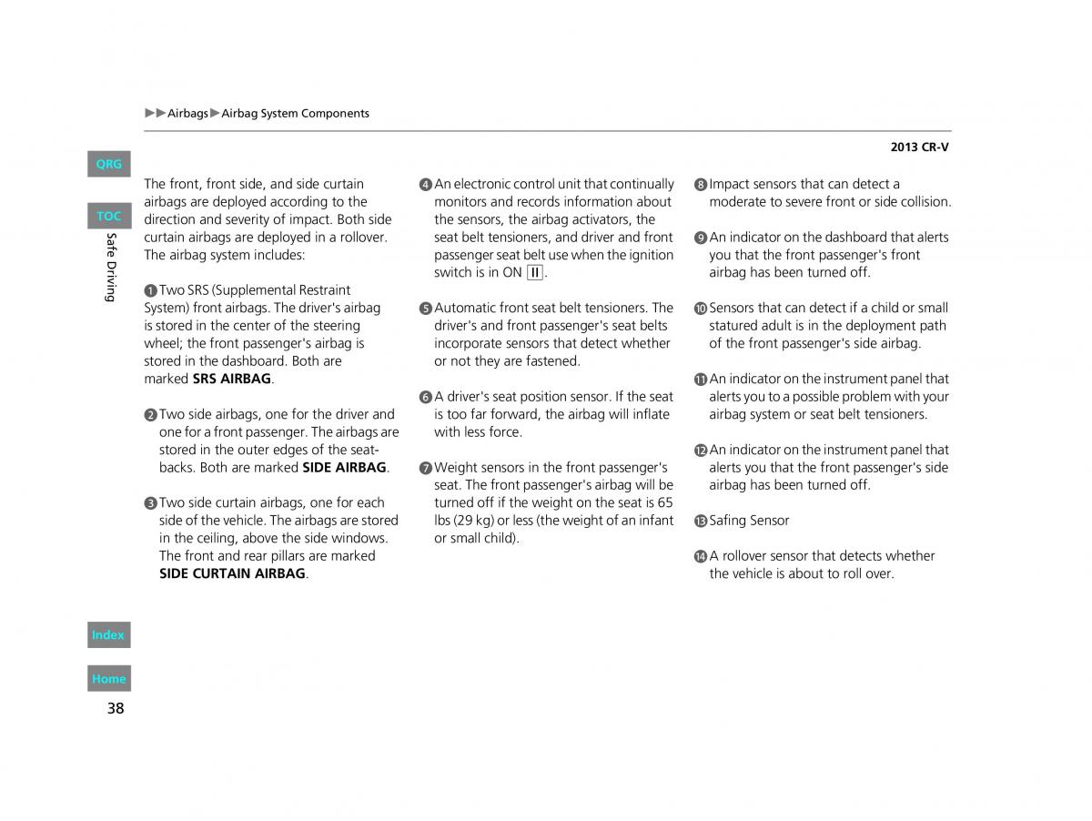 Honda CR V IV 4 owners manual / page 39