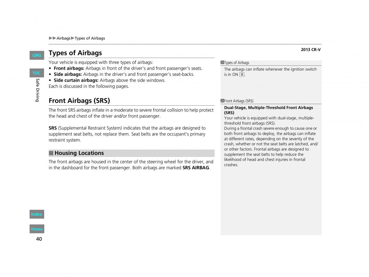 Honda CR V IV 4 owners manual / page 41