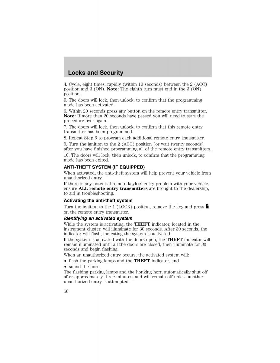 Ford Escort ZX2 owners manual / page 56