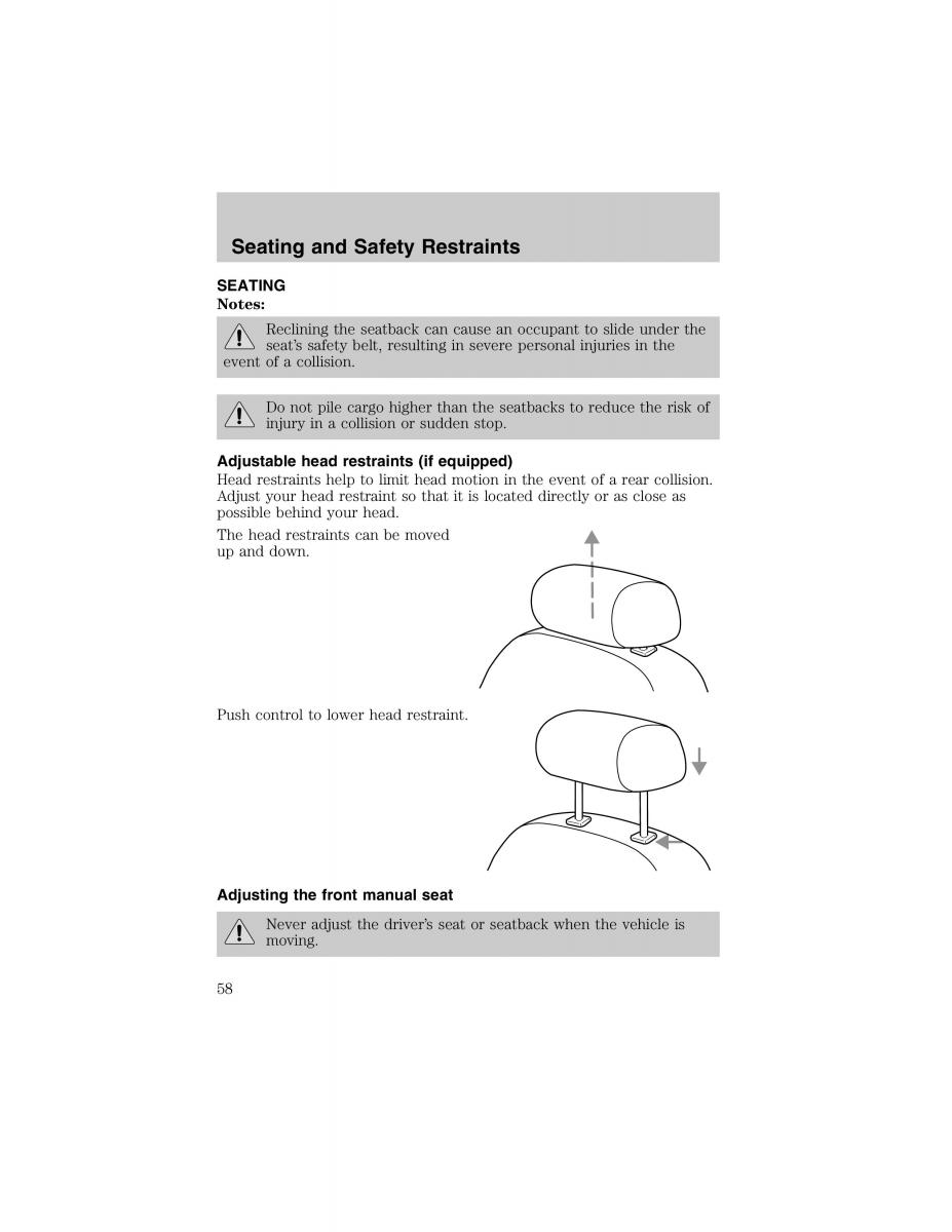 Ford Escort ZX2 owners manual / page 58