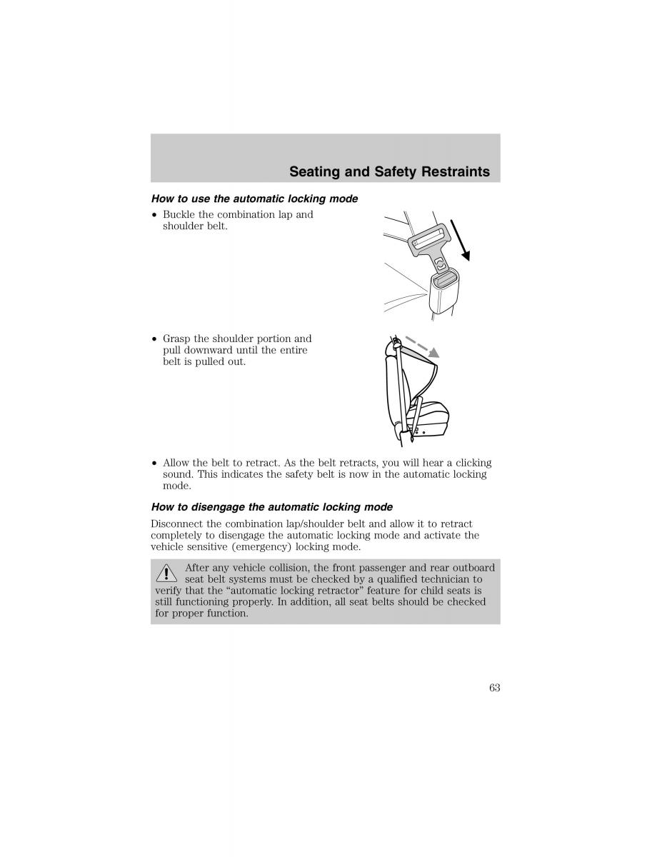 Ford Escort ZX2 owners manual / page 63