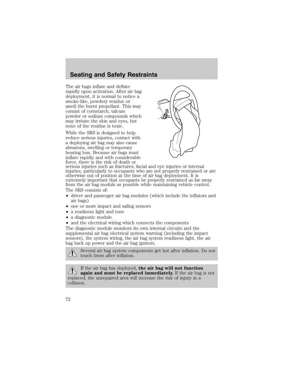 Ford Escort ZX2 owners manual / page 72