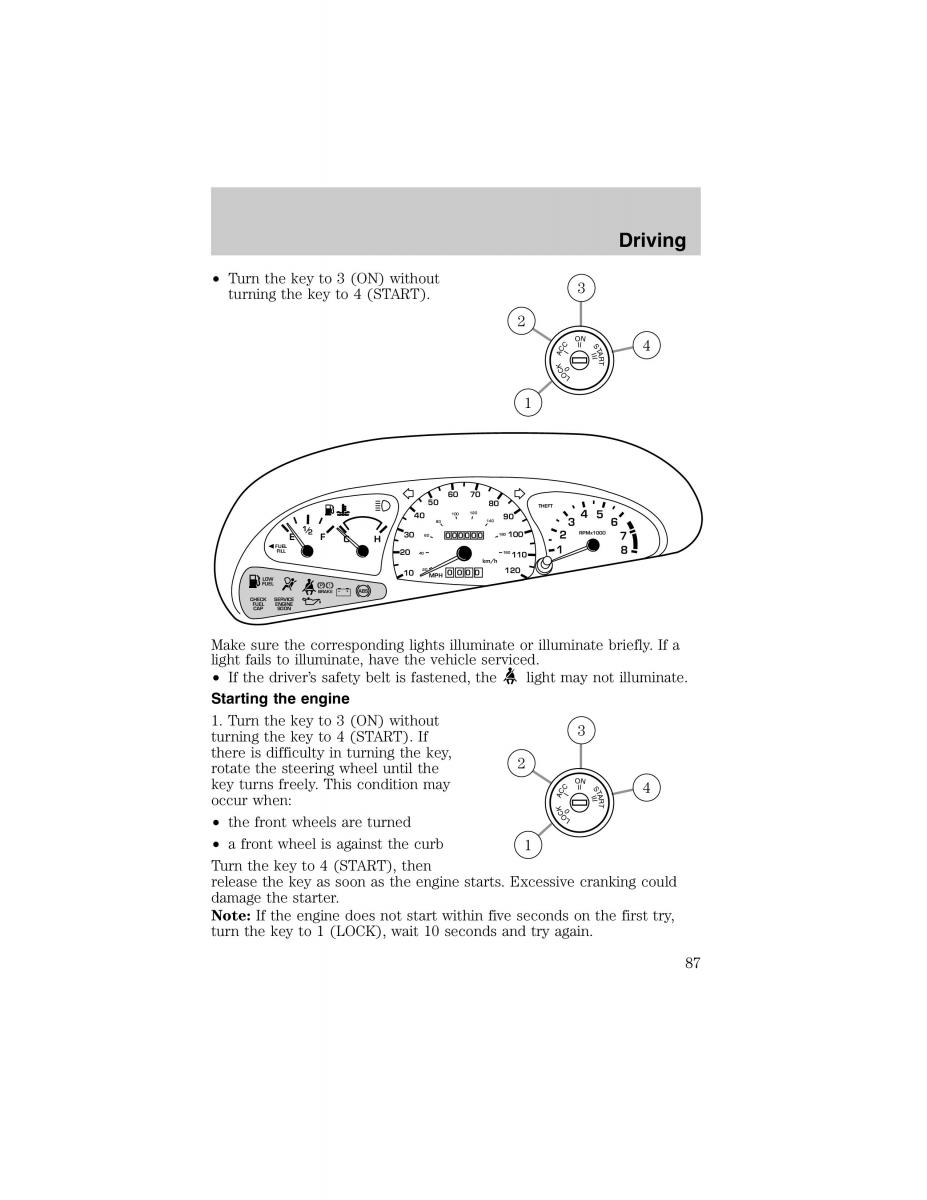 Ford Escort ZX2 owners manual / page 87