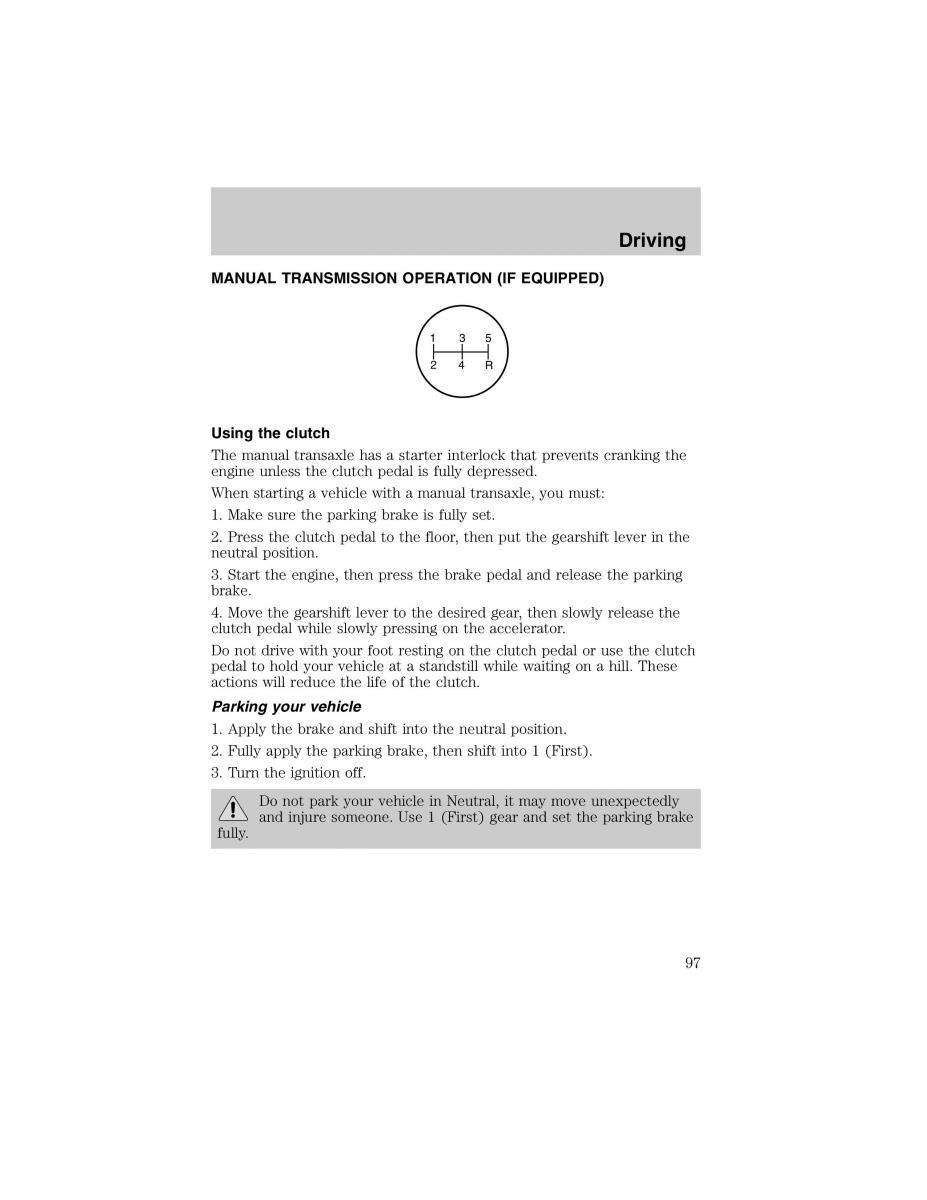 Ford Escort ZX2 owners manual / page 97