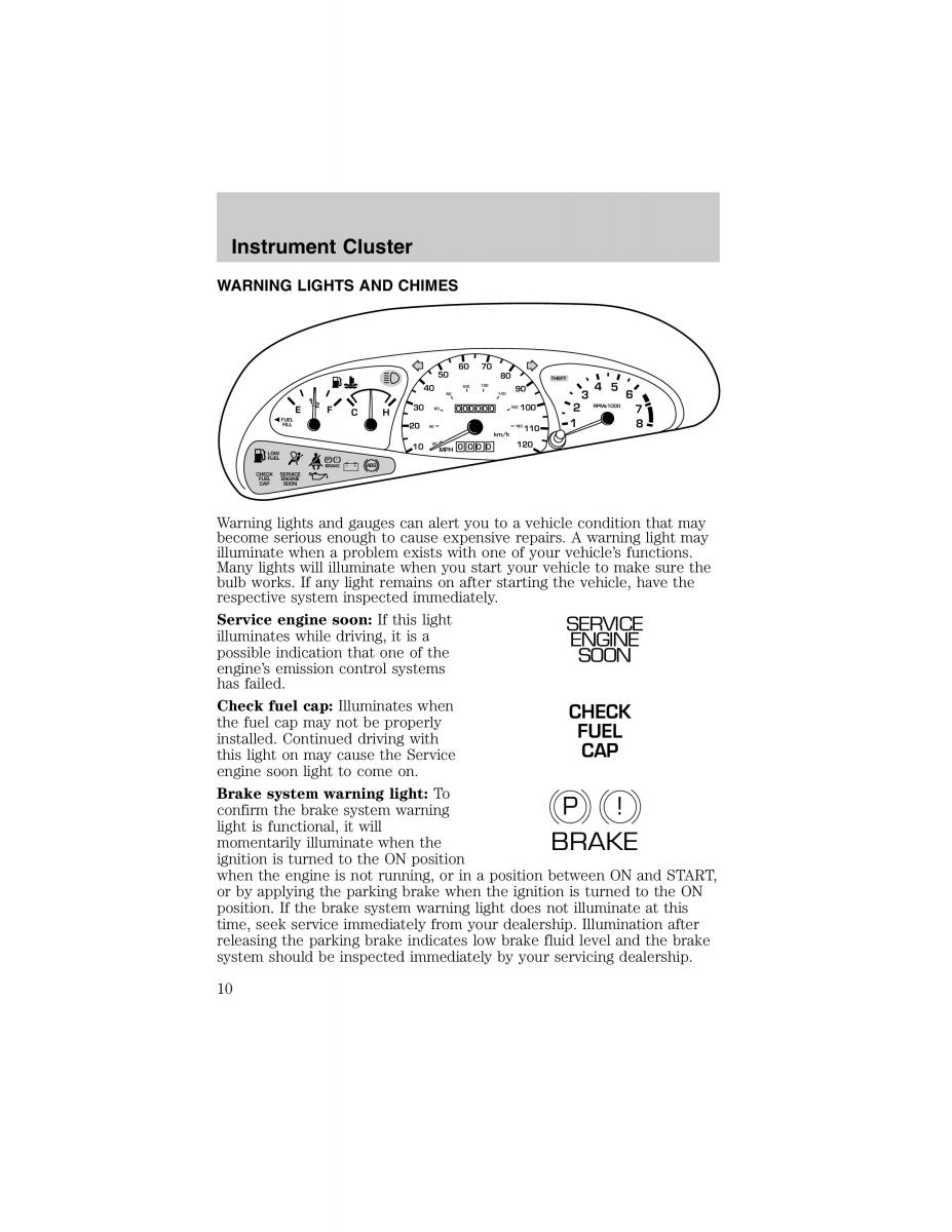 Ford Escort ZX2 owners manual / page 10