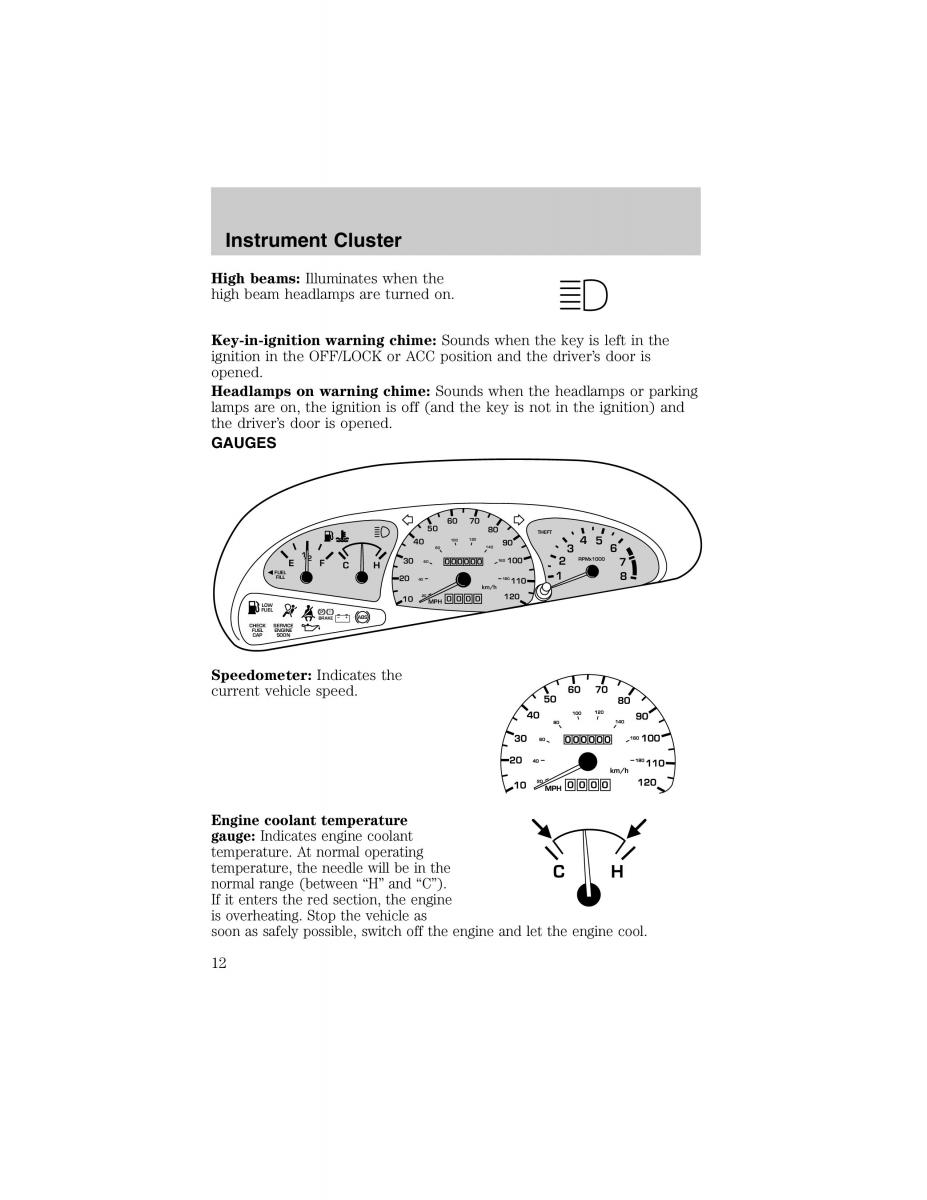 Ford Escort ZX2 owners manual / page 12