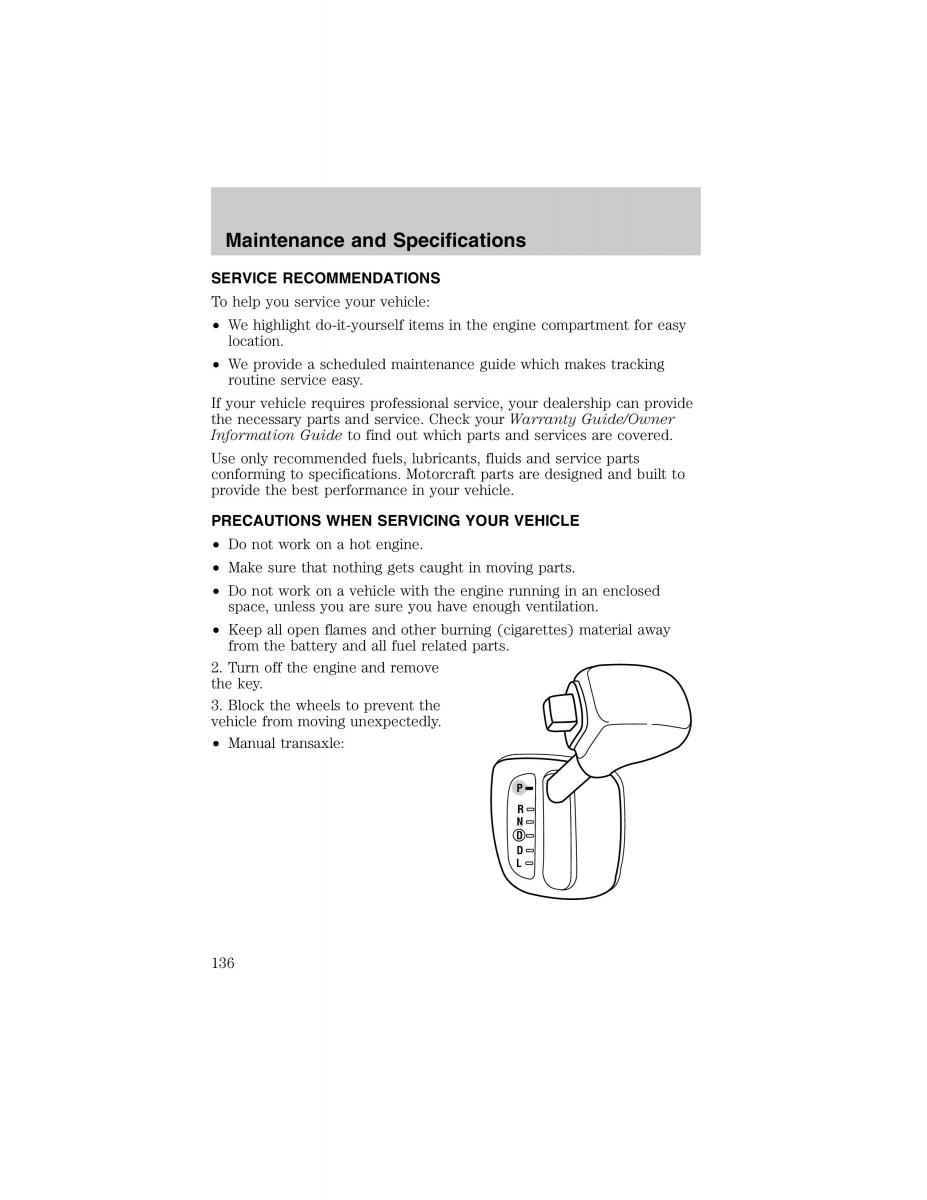 Ford Escort ZX2 owners manual / page 136