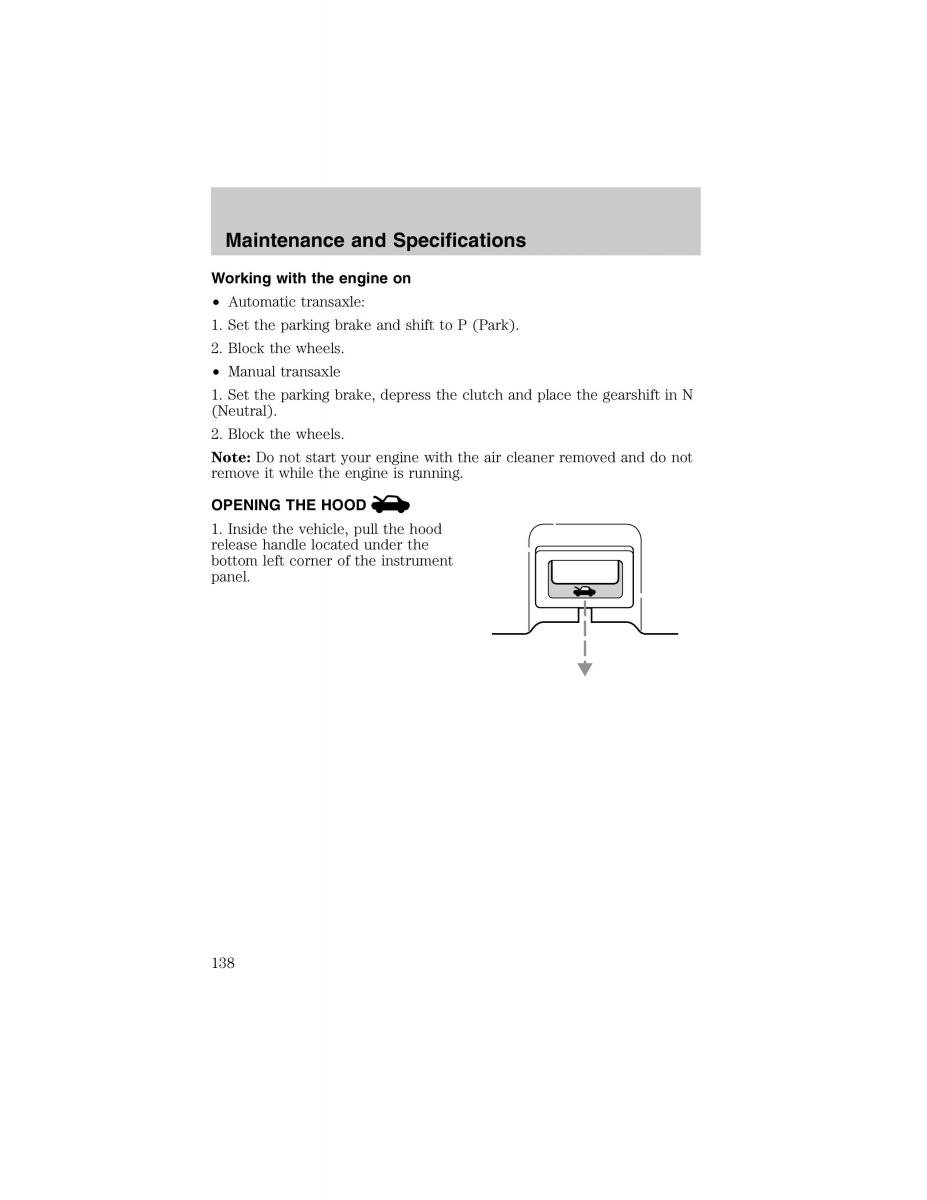 Ford Escort ZX2 owners manual / page 138