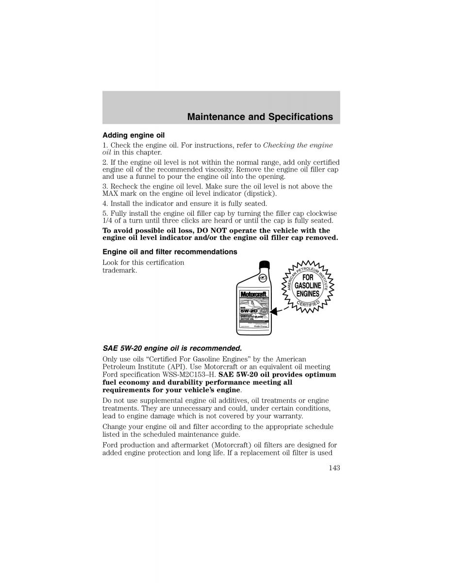 Ford Escort ZX2 owners manual / page 143