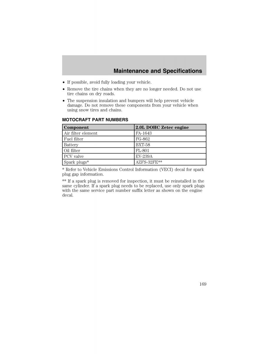 Ford Escort ZX2 owners manual / page 169