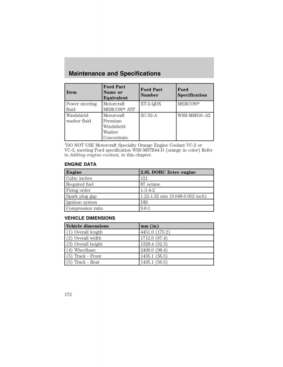 Ford Escort ZX2 owners manual / page 172