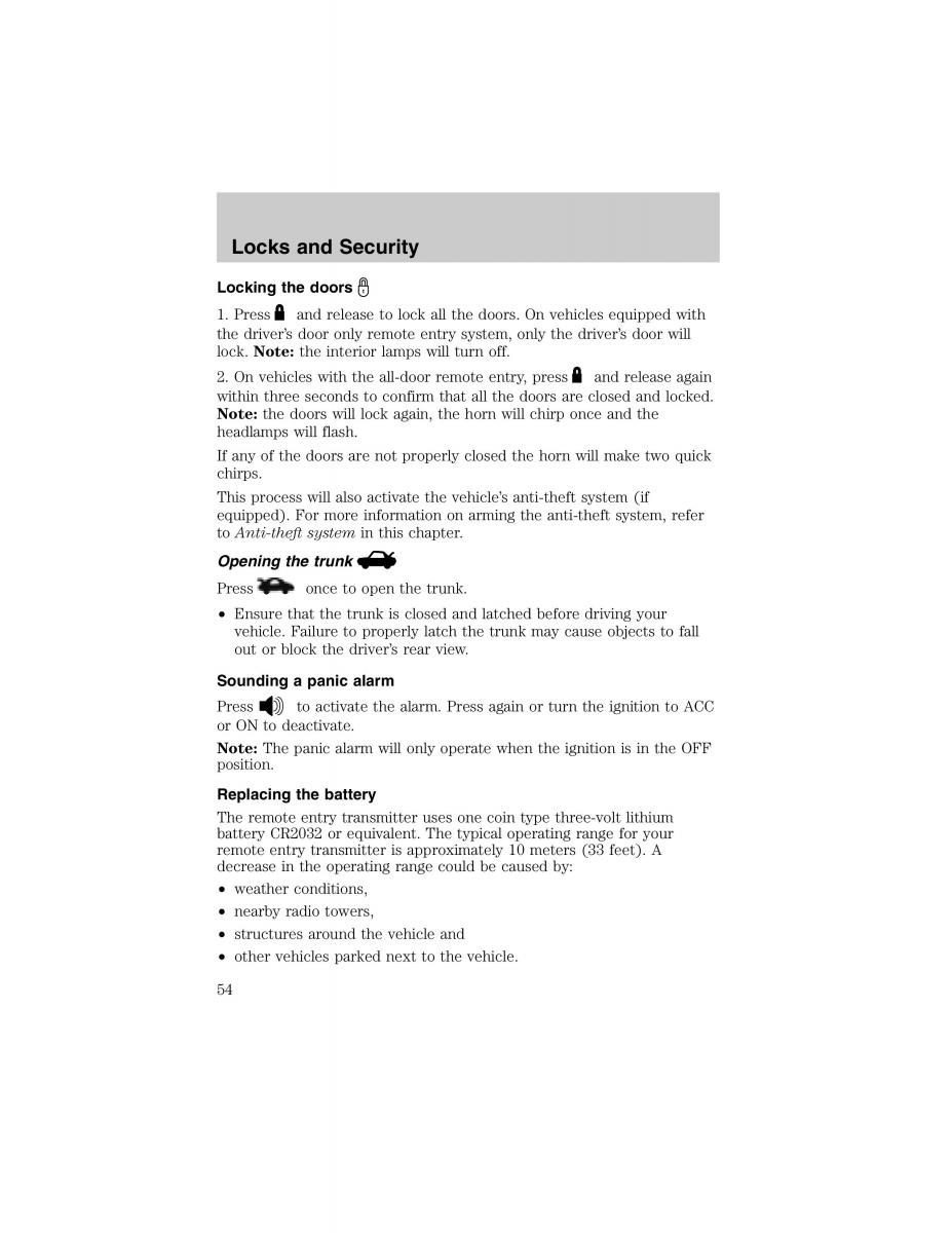 Ford Escort ZX2 owners manual / page 54